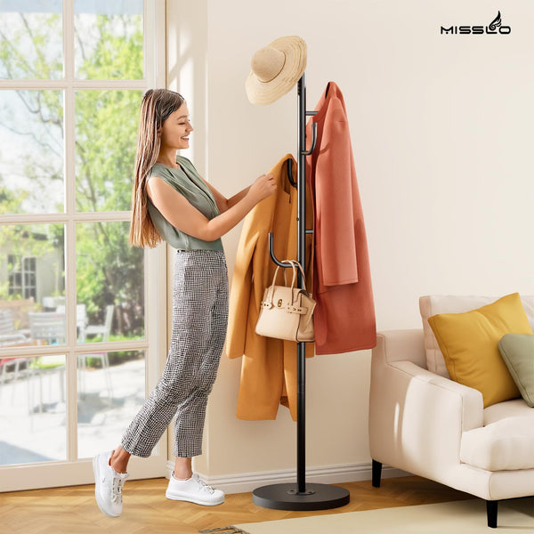Heavy Duty Freestanding Coat Rack with Wood Base