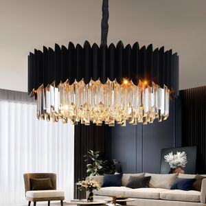 Black Crystal Chandelier 24 Inch – 5-Tier Modern Ceiling Light