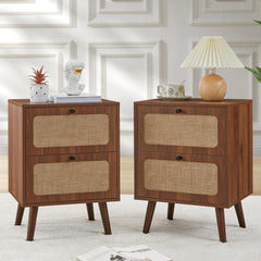 Mid-Century Nightstand Set of 2 with Drawers – Walnut