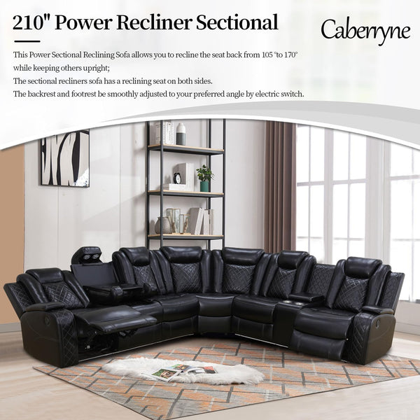 Power Recliner Sectional Sofa with LED Lights