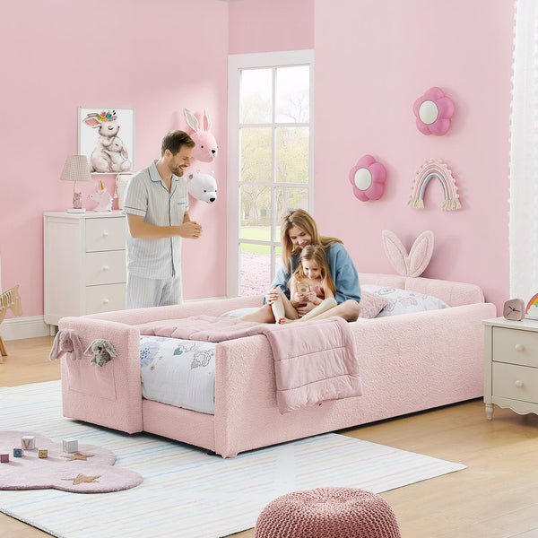 Kids Upholstered Twin Daybed Frame with Bunny Ear Headboard