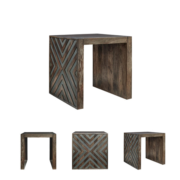 Rustic End Table with Diamond Pattern