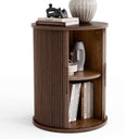 Round Fluted End Table with Sliding Tambour Door