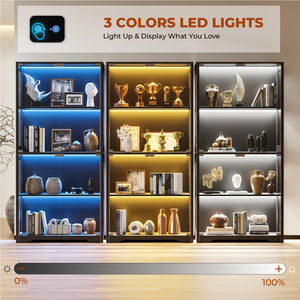 Glass Door Display Cabinet with LED Lights & Motion Sensor