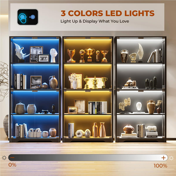 Glass Door Display Cabinet with LED Lights & Motion Sensor