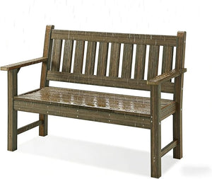 ACUEL Outdoor Bench, 2-Person Garden Bench, Poly Lumber Patio Bench for Outdoors, Porch, and Park (Brown)