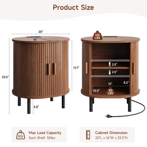 Fluted End Table with Storage & Charging Station