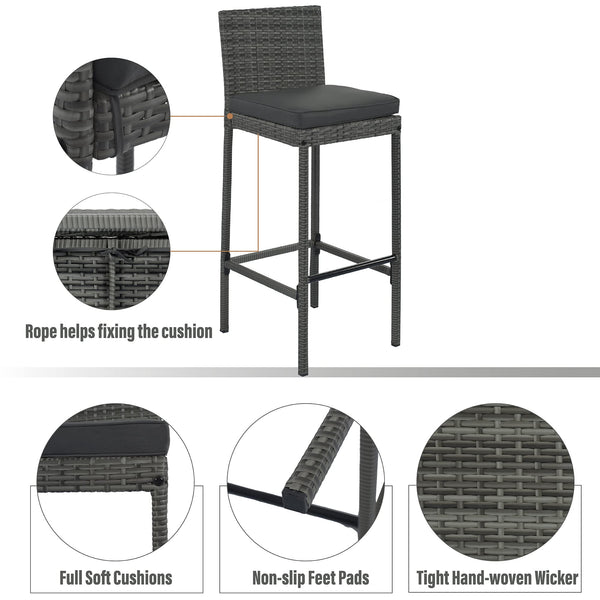 5-Piece Outdoor Wicker Bar Set with 4 Chairs