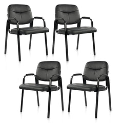 Waiting Room Chairs No Wheels Set of 4 – Leather Reception Guest Chairs with Padded Arms