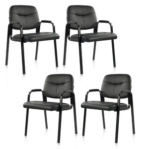 Waiting Room Chairs No Wheels Set of 4 – Leather Reception Guest Chairs with Padded Arms