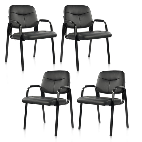 Waiting Room Chairs No Wheels Set of 4 – Leather Reception Guest Chairs with Padded Arms