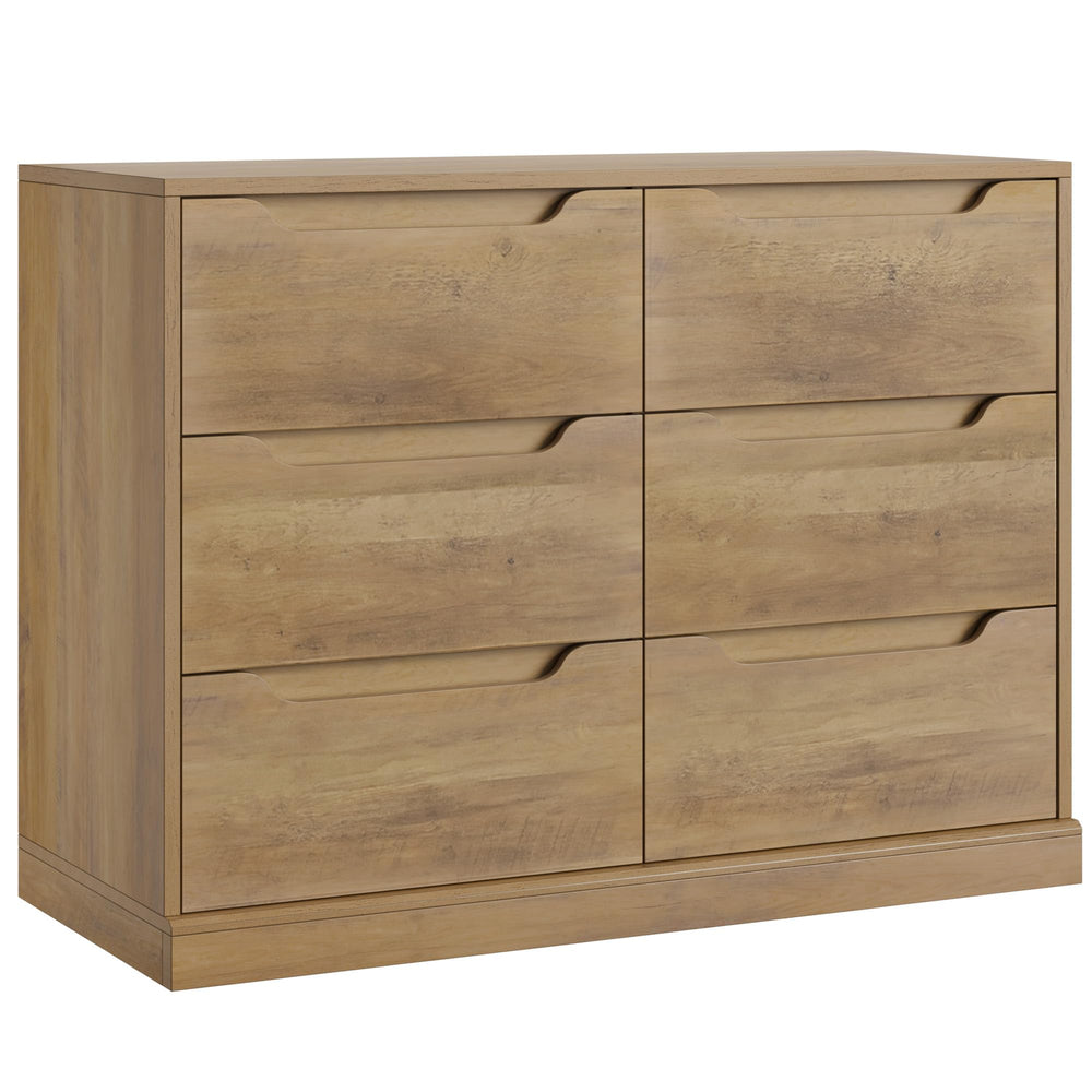 6 Drawer Double Dresser with Storage – Rustic Brown