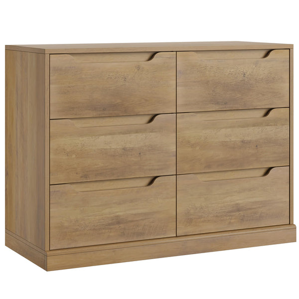 6 Drawer Double Dresser with Storage – Rustic Brown