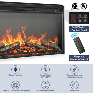 68" Fireplace TV Stand with Rattan Storage Cabinet