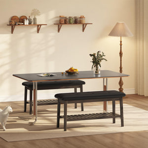 Bamboo Dining & Entryway Bench with PU Leather Seat