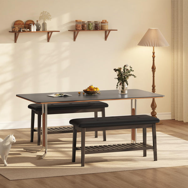 Bamboo Dining & Entryway Bench with PU Leather Seat