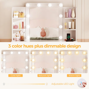 Makeup Vanity Desk with Mirror, Lights & Storage, White