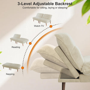 Convertible Futon Sofa Bed with Adjustable Backrest – 75 Inch Corduroy Loveseat