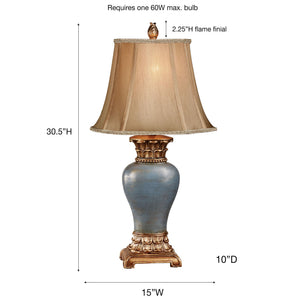Traditional Handcrafted Resin Table Lamp with Faux Silk Bell Shade