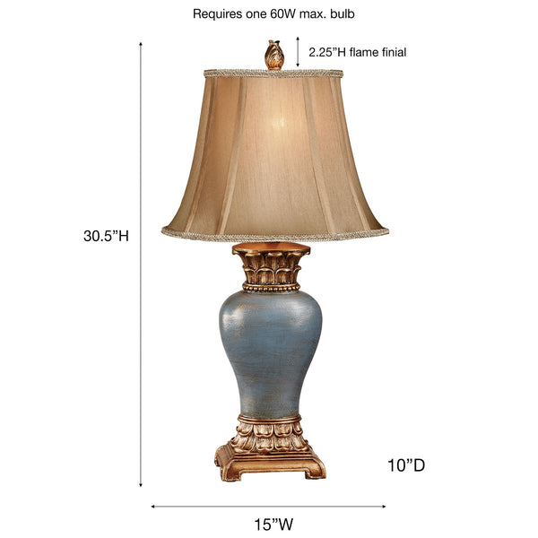 Traditional Handcrafted Resin Table Lamp with Faux Silk Bell Shade