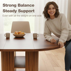 Extendable Round Dining Table 43–59 Inch with Storage Shelf