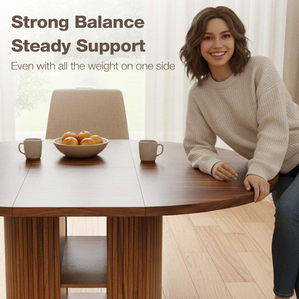 Extendable Round Dining Table 43–59 Inch with Storage Shelf