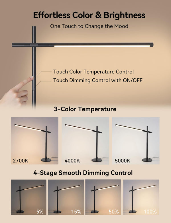 Rotatable LED Desk Lamp 360° Adjustable 3 Colors Touch Dimmable