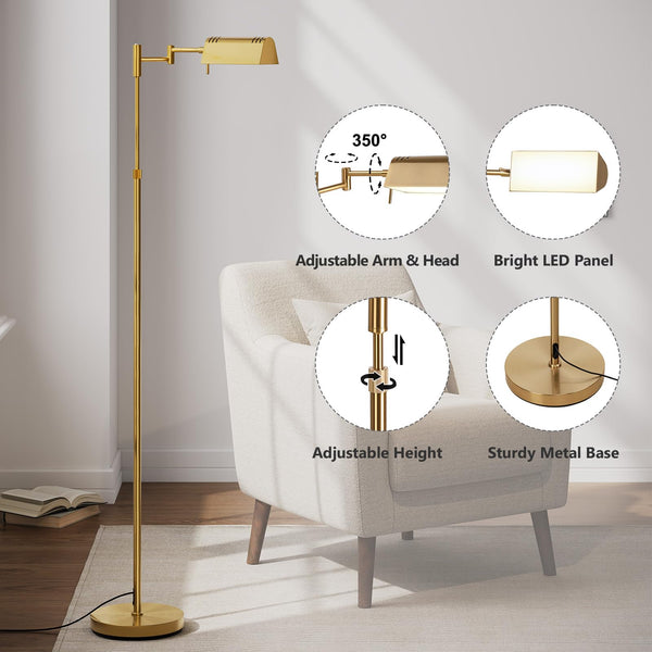 Dimmable LED Pharmacy Floor Lamp with Swing Arm