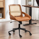 Rattan Back Office Chair with Faux Leather & Caster Wheels