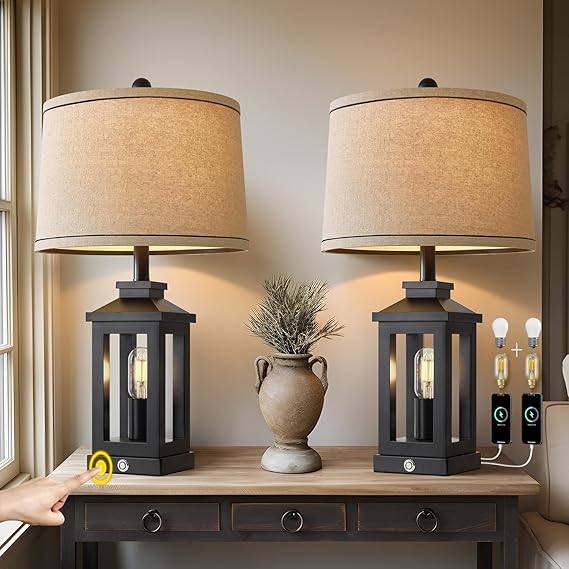 Dimmable Touch Table Lamp with USB Ports & Night Light