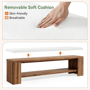 Upholstered Bedroom & Entryway Bench with Faux Sheepskin Cushion