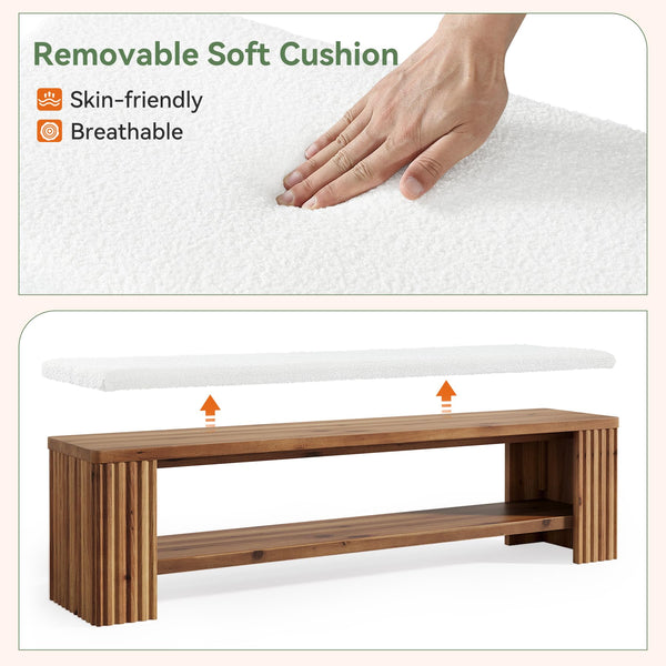Upholstered Bedroom & Entryway Bench with Faux Sheepskin Cushion