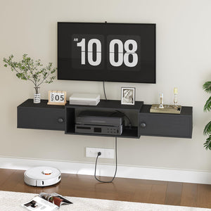 55" Floating TV Stand with Power Outlets and Cabinet Doors