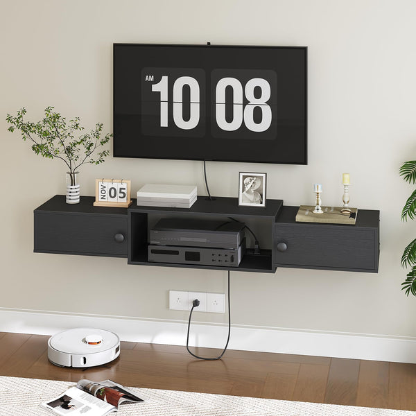 55" Floating TV Stand with Power Outlets and Cabinet Doors