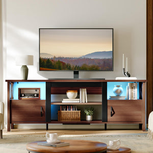 63-Inch Farmhouse TV Stand with LED Lights and Storage Cabinets