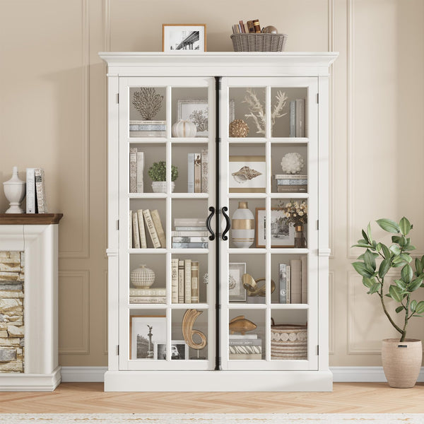 65" Glass Door Display Cabinet – 5-Tier Bookcase with Adjustable Shelves