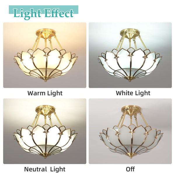 Brass Stained Glass Semi-Flush Mount Ceiling Light