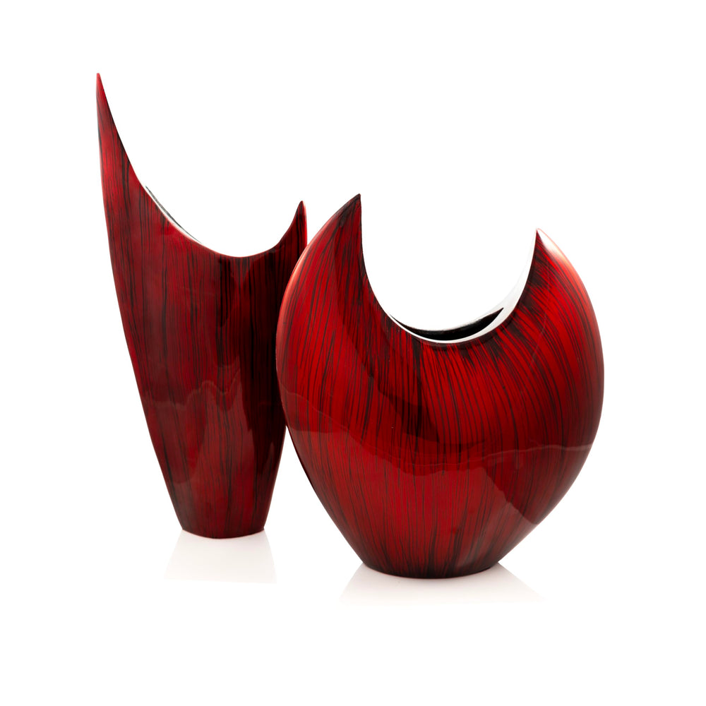 Red Glazed Aluminum Pointed Vase — 8"L x 3"W x 18"H
