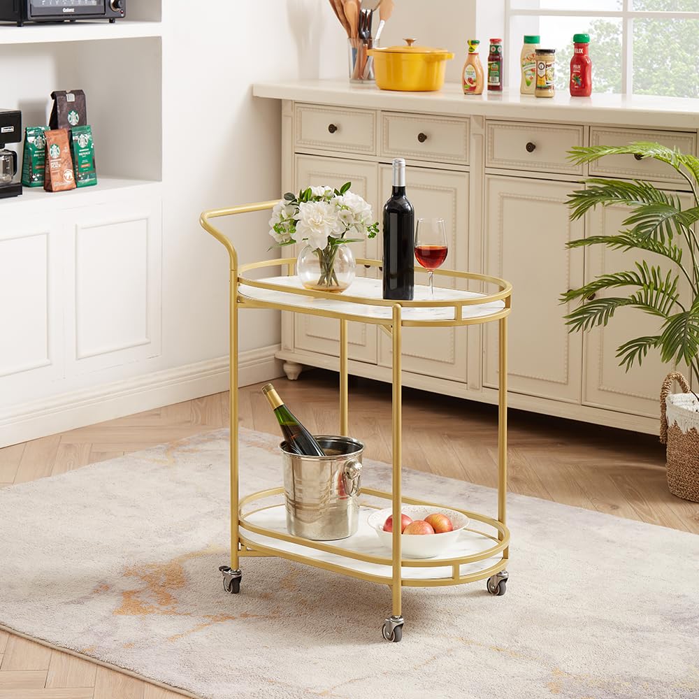 2-Tier Rolling Bar Cart with Wheels