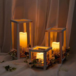 Wooden Wedding Lantern Centerpiece Set with LED Candles – 45 Pieces