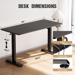 63 Inch Electric Standing Desk with Wood Desktop