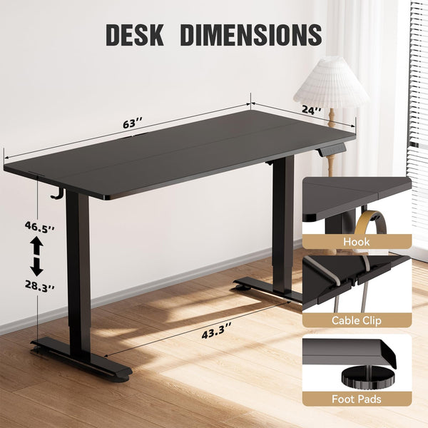 63 Inch Electric Standing Desk with Wood Desktop
