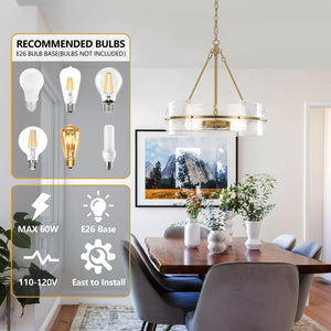 Round Glass Chandelier 22-Inch | Dining Room & Foyer Ceiling Light