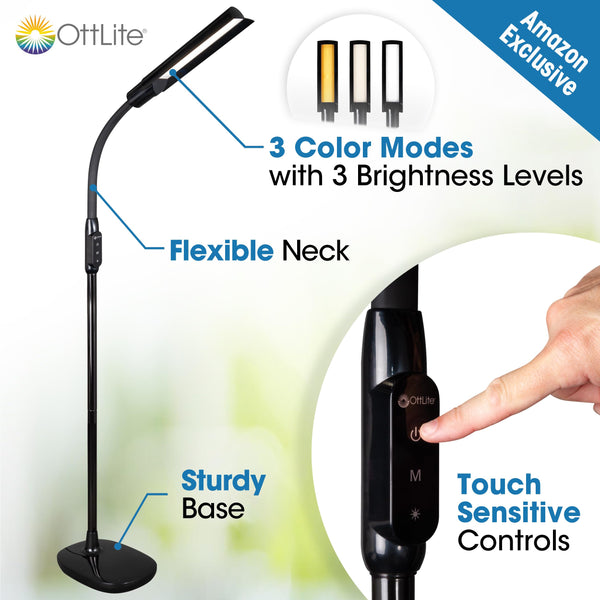 LED Floor Lamp with Adjustable Neck & 3 Color Temperatures