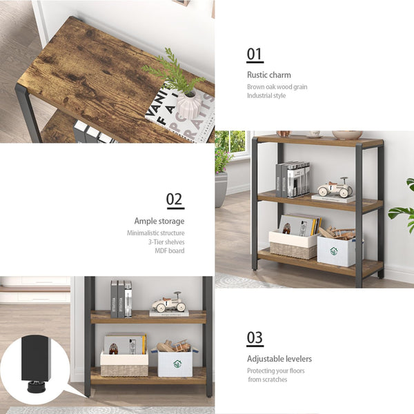 3-Tier Metal & Wood Bookshelf