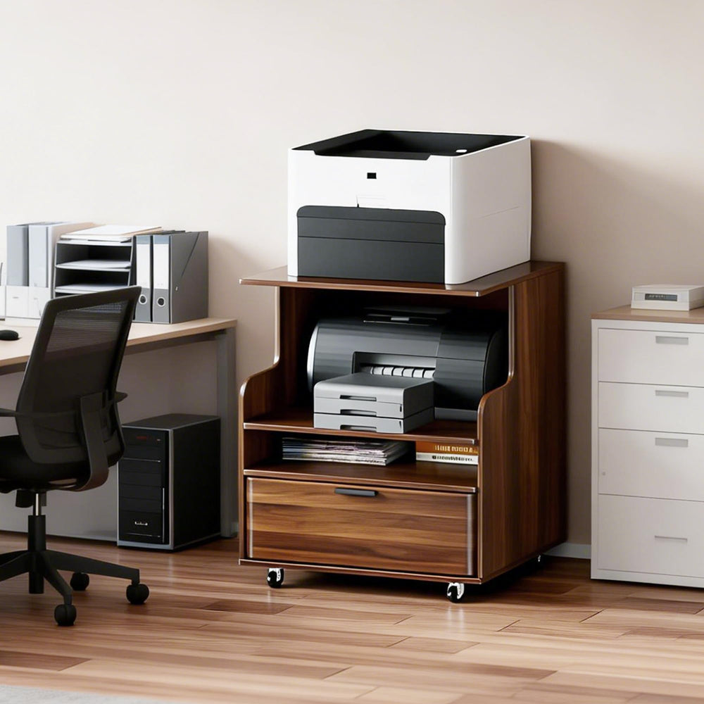 Rolling Printer Stand with Drawer & 3-Tier Storage Shelves