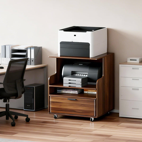 Rolling Printer Stand with Drawer & 3-Tier Storage Shelves