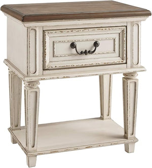 Chipped White Nightstand with Drawers & USB Charging