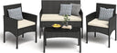 4-Piece Outdoor Wicker Patio Conversation Set with Cushions & Table