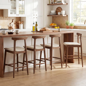 Counter Height Bar Stools Set of 4 – Upholstered Cushioned Seats with Curved Back & Footrest